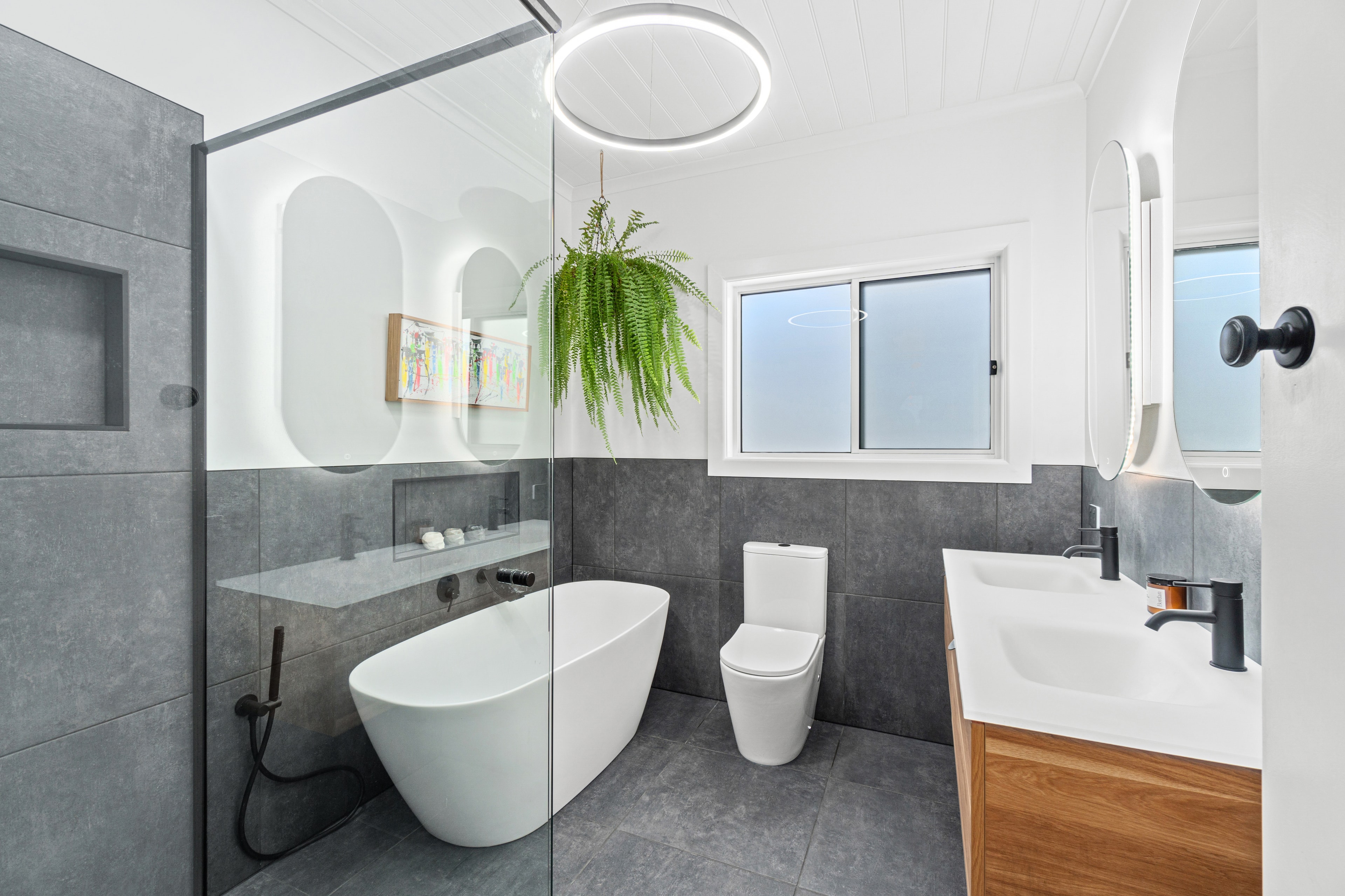Modern bathroom with freestanding tub